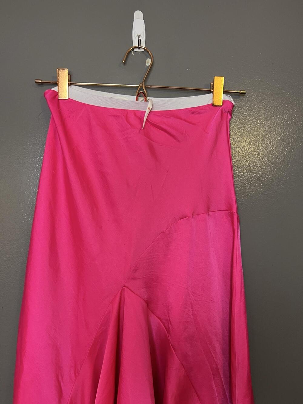 Anthropologie Skirt Womens XXS Pink Satin Asymmetric Ruffle Layered Long Party